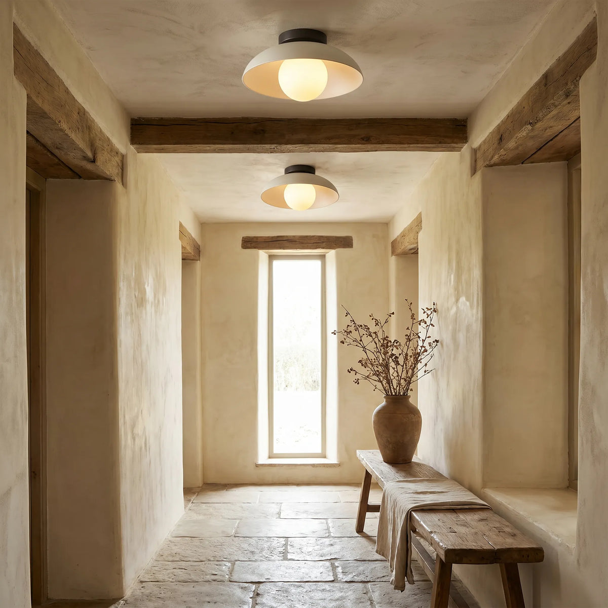 Japandi Glass Semi-Flush Ceiling Light