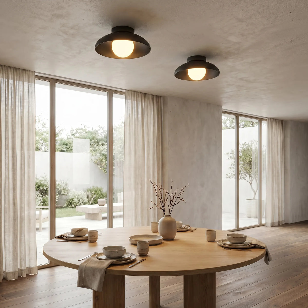 Japandi Glass Semi-Flush Ceiling Light