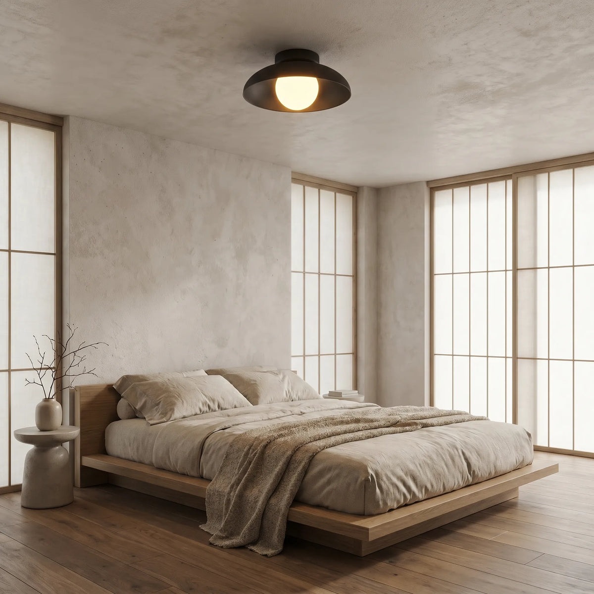 Japandi Glass Semi-Flush Ceiling Light