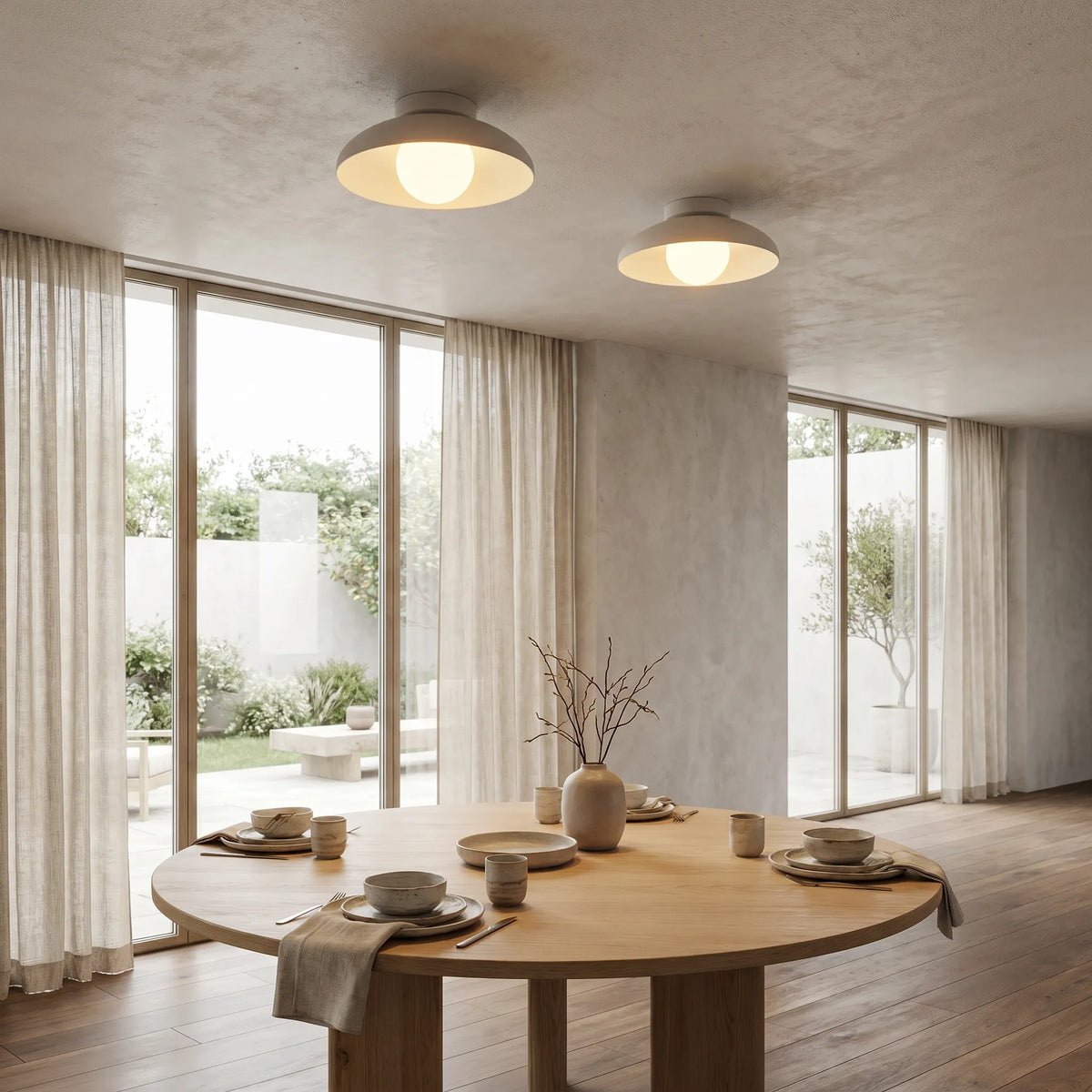 Japandi Glass Semi-Flush Ceiling Light
