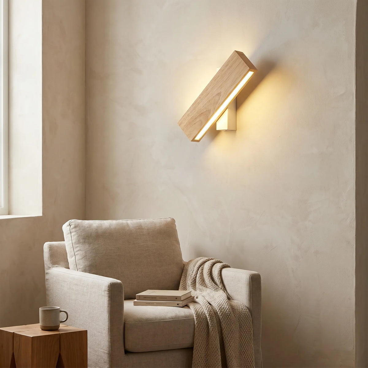 Japanese Wood Rotating LED Wall Light