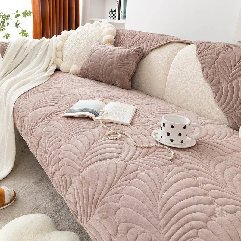Leaf Embroidered Non-Slip Sofa Cover