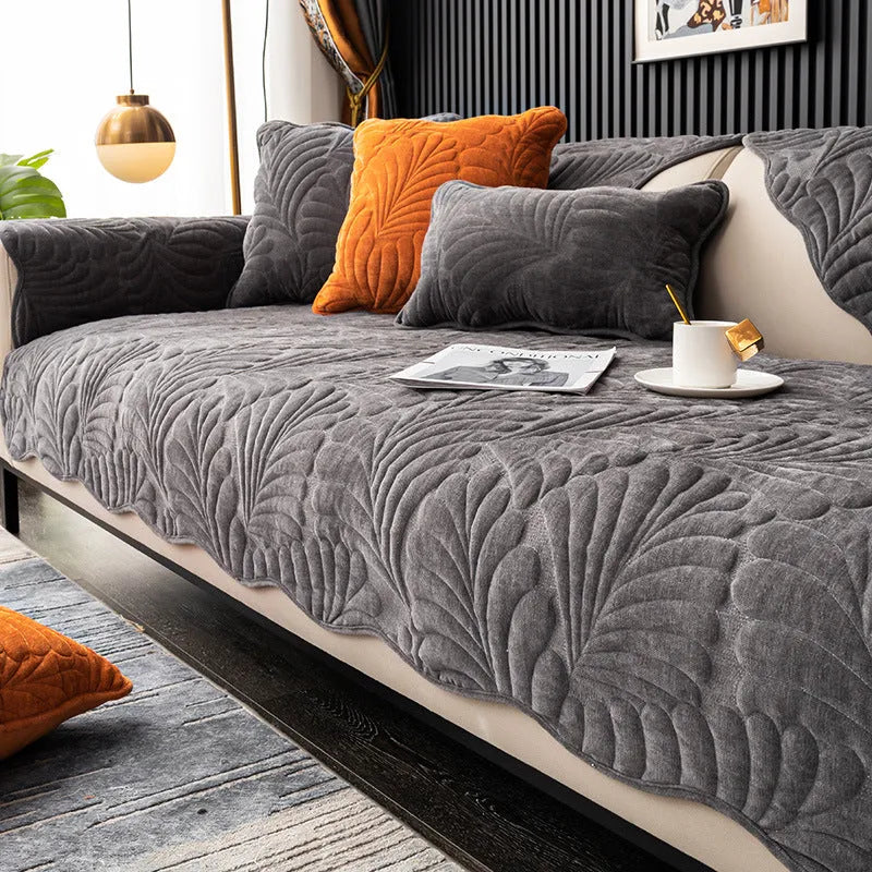 Leaf Embroidered Non-Slip Sofa Cover