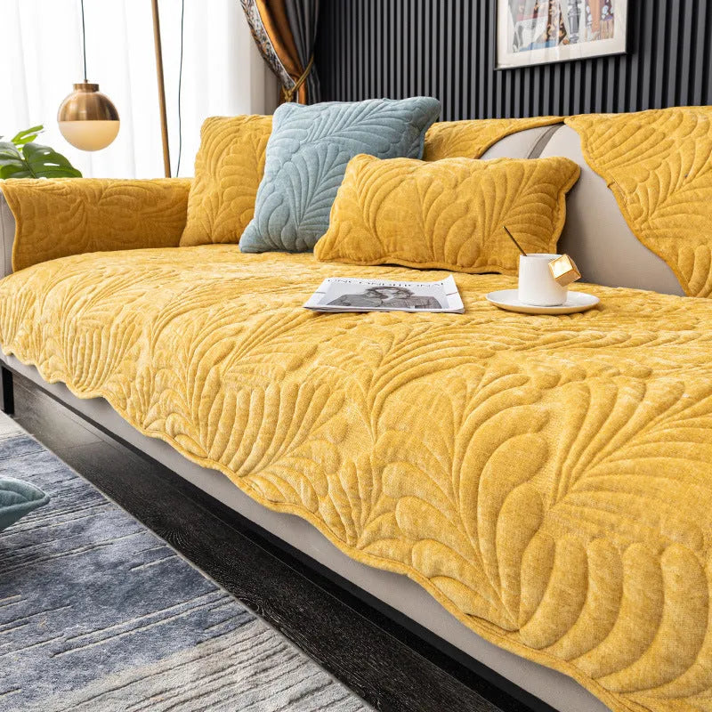 Leaf Embroidered Non-Slip Sofa Cover