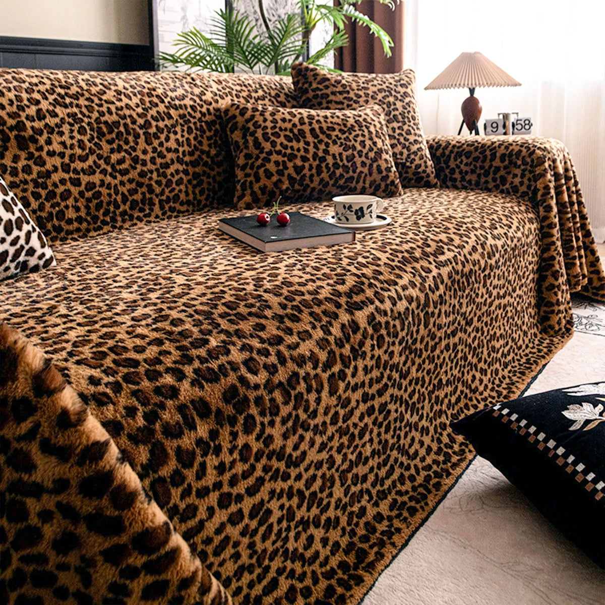Leopard Print Plush Sofa Cover