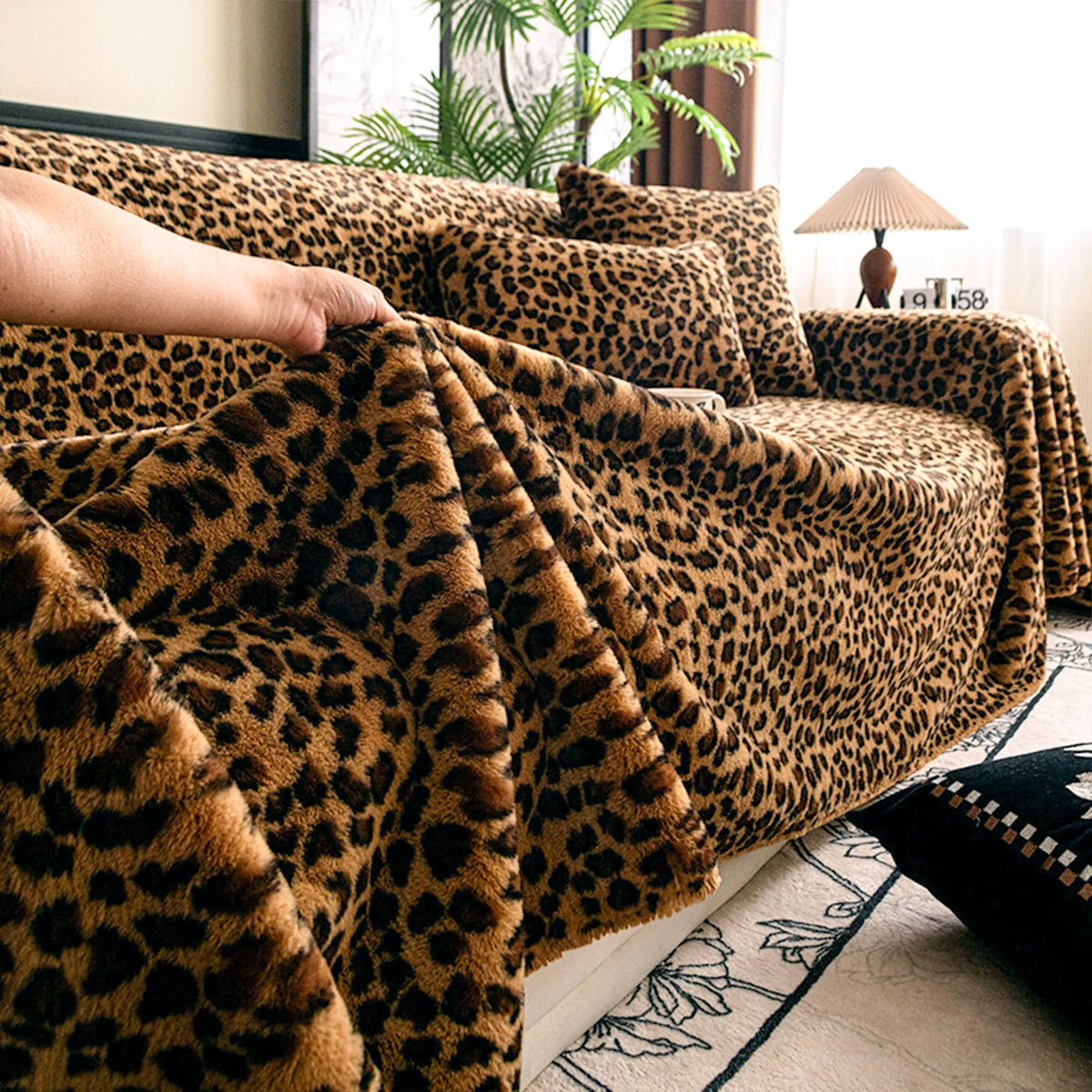 Leopard Print Plush Sofa Cover