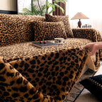 Leopard Print Plush Sofa Cover
