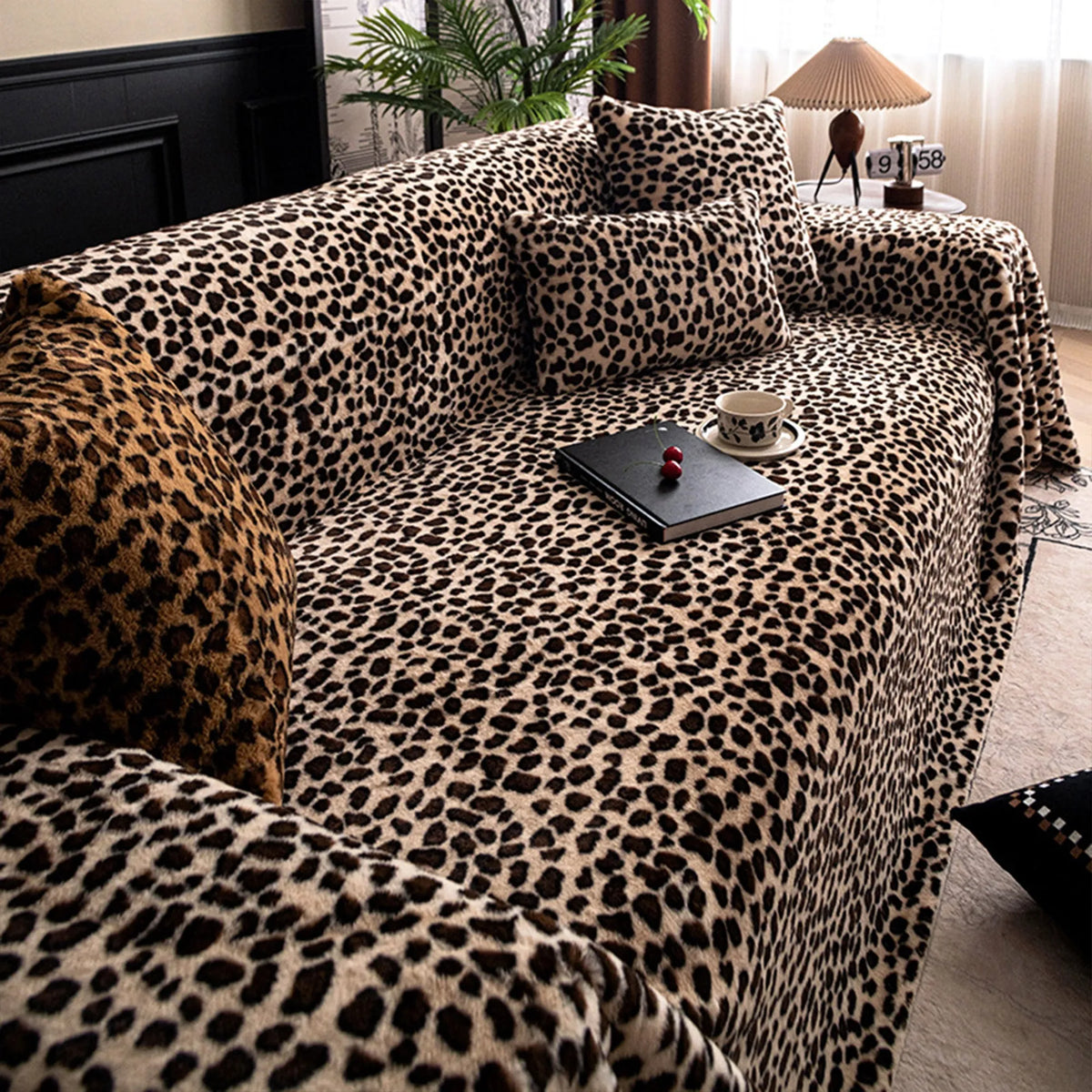 Leopard Print Plush Sofa Cover