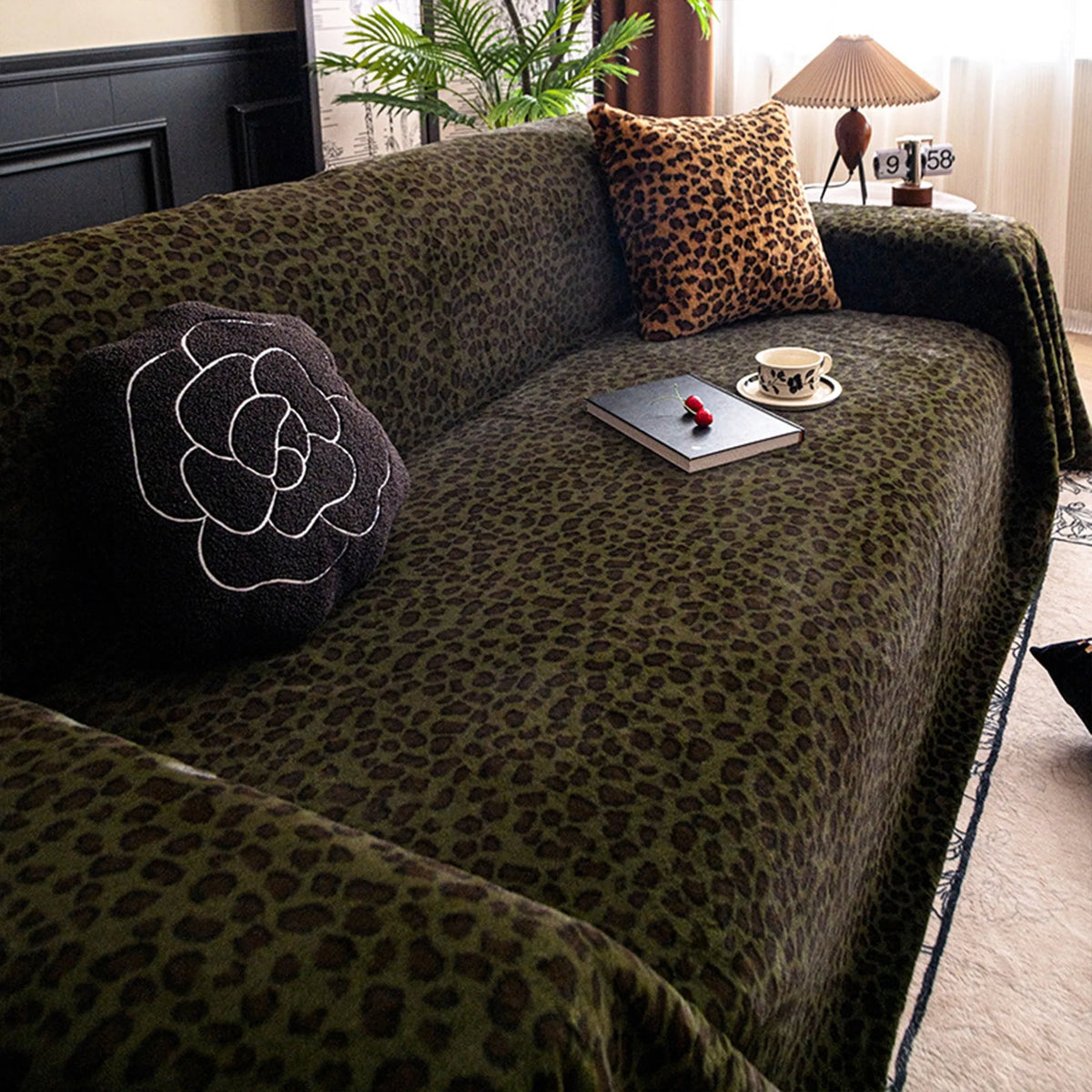 Leopard Print Plush Sofa Cover