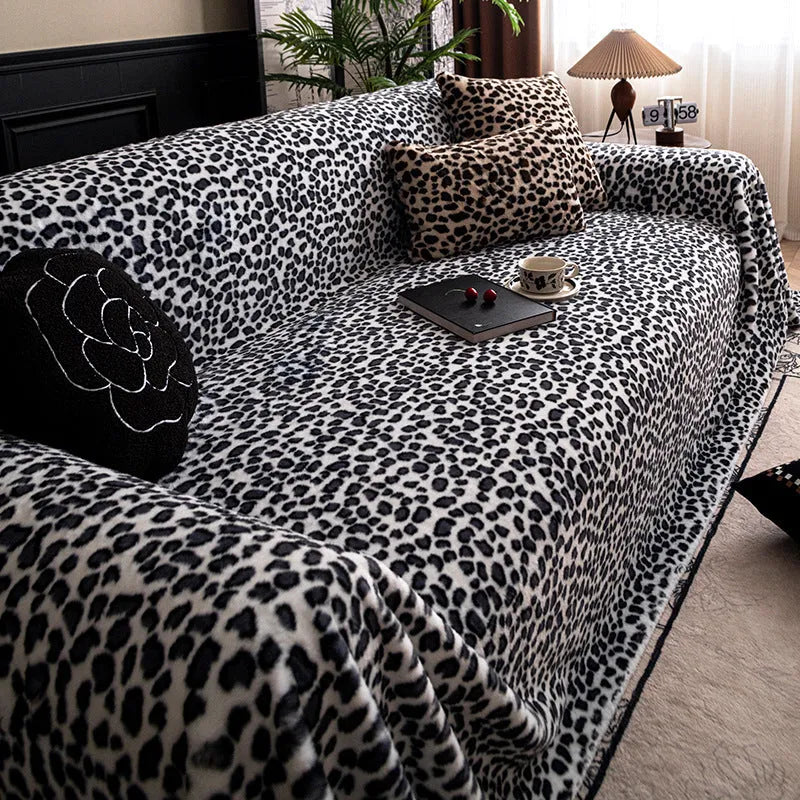 Leopard Print Plush Sofa Cover