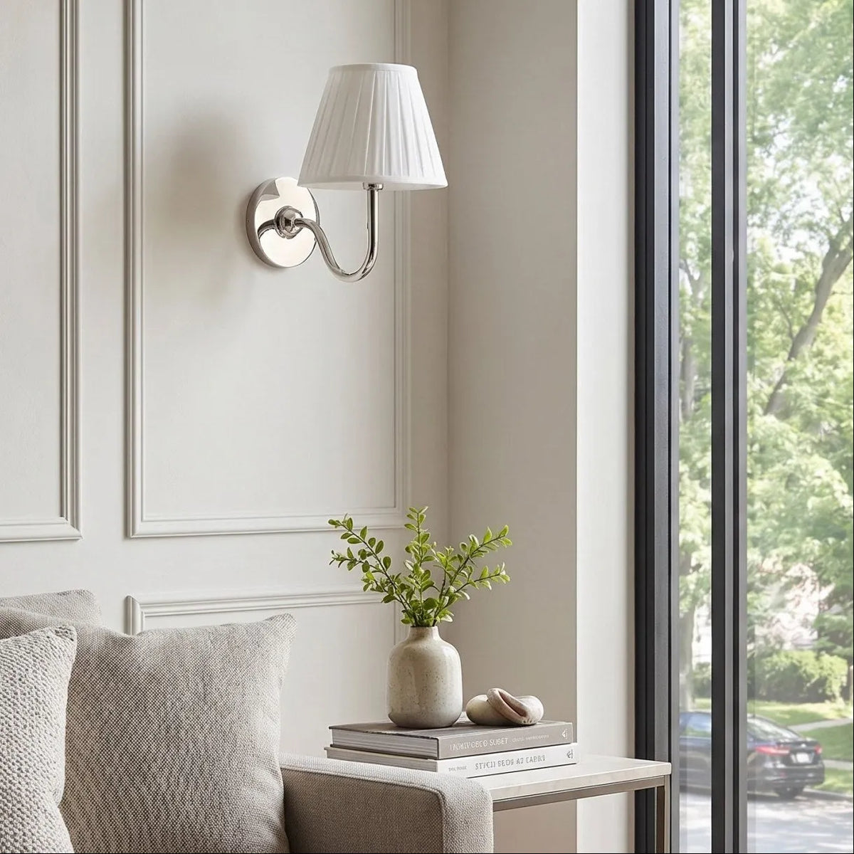 Linen Drum Brass Wall Light