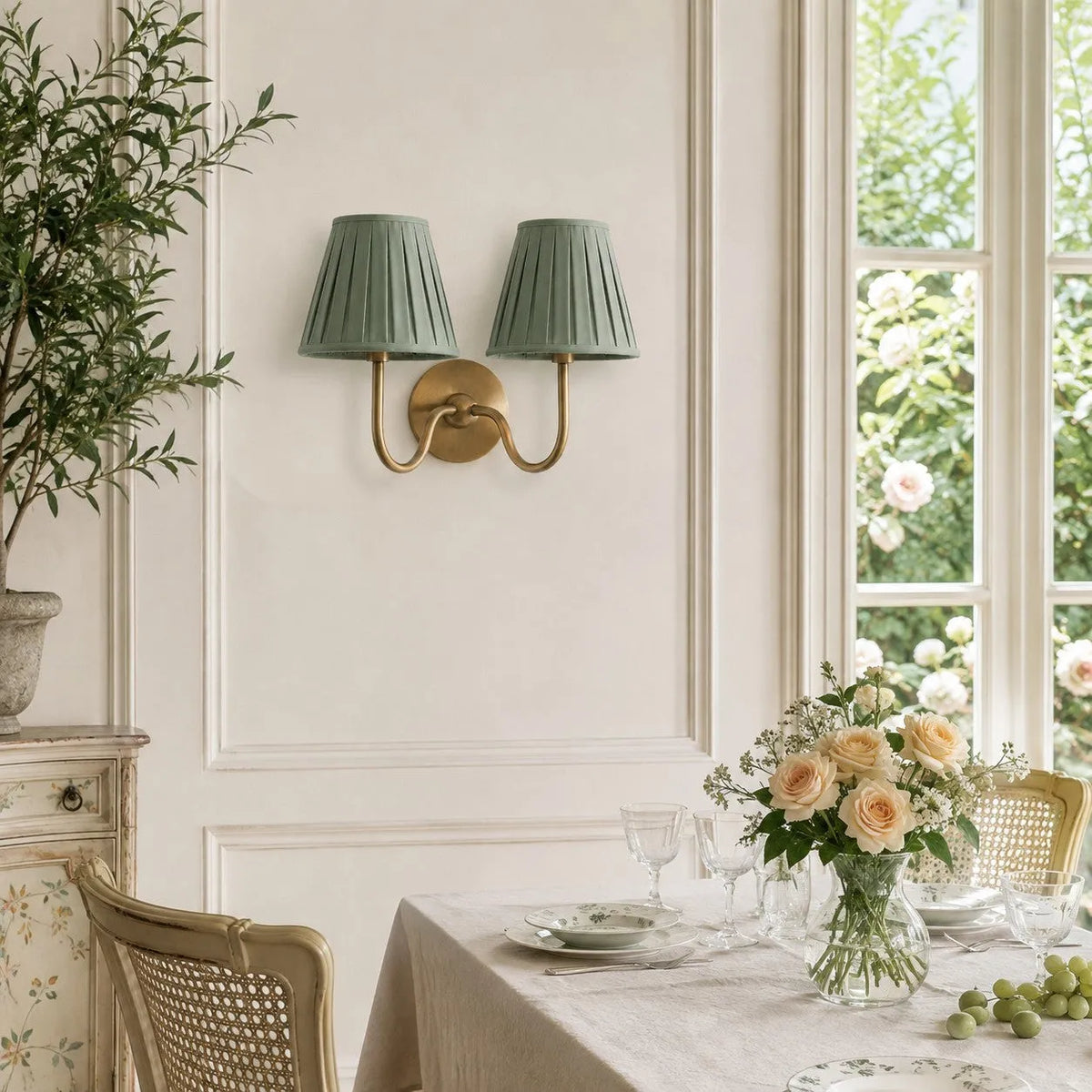 Linen Drum Brass Wall Light