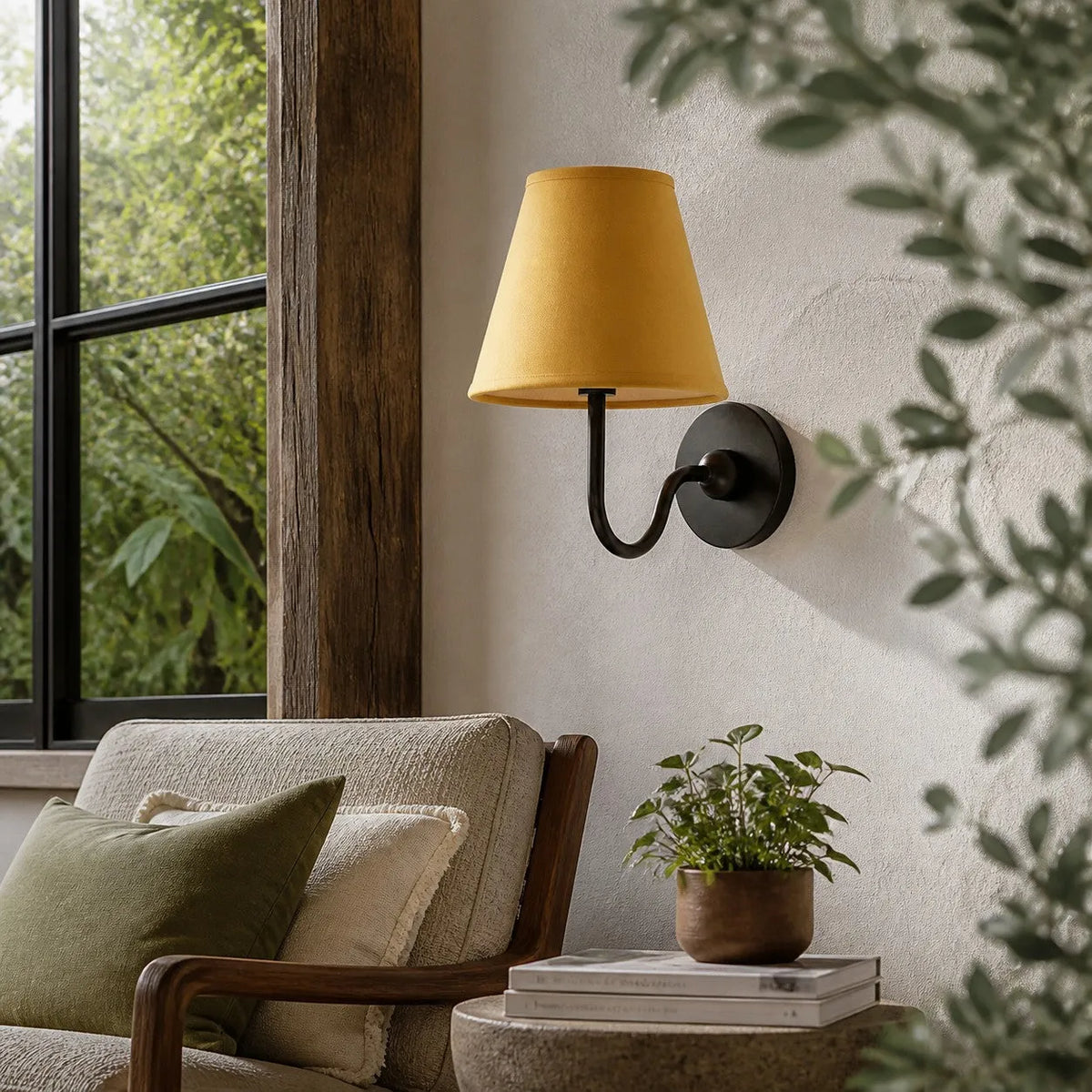 Linen Drum Brass Wall Light