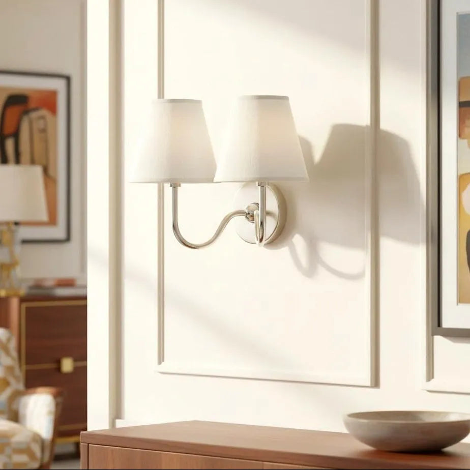 Linen Drum Brass Wall Light