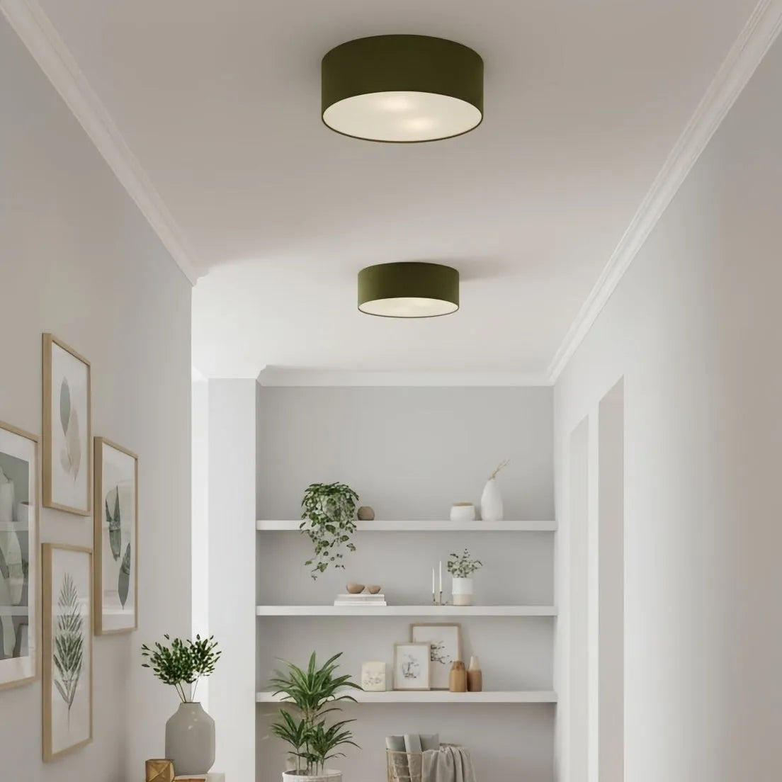 Linen Drum Flush Ceiling Light