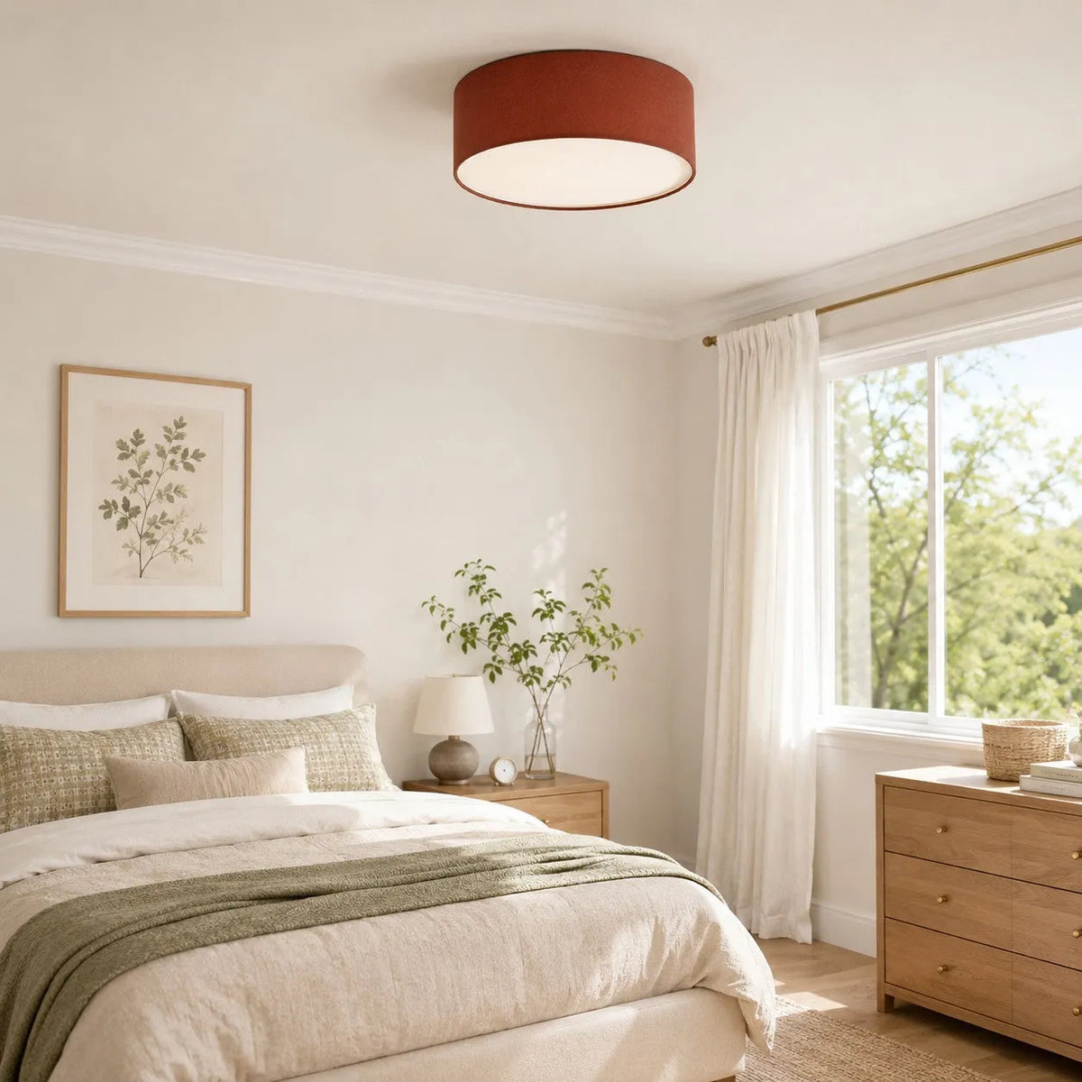 Linen Drum Flush Ceiling Light