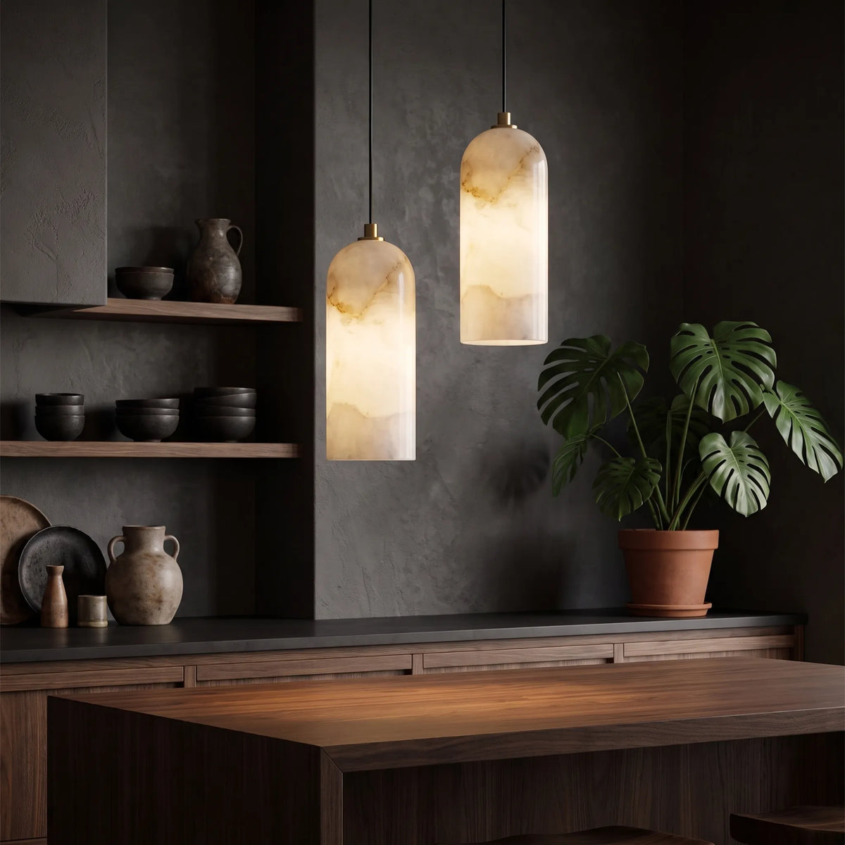 Marble and Copper Pendant Light