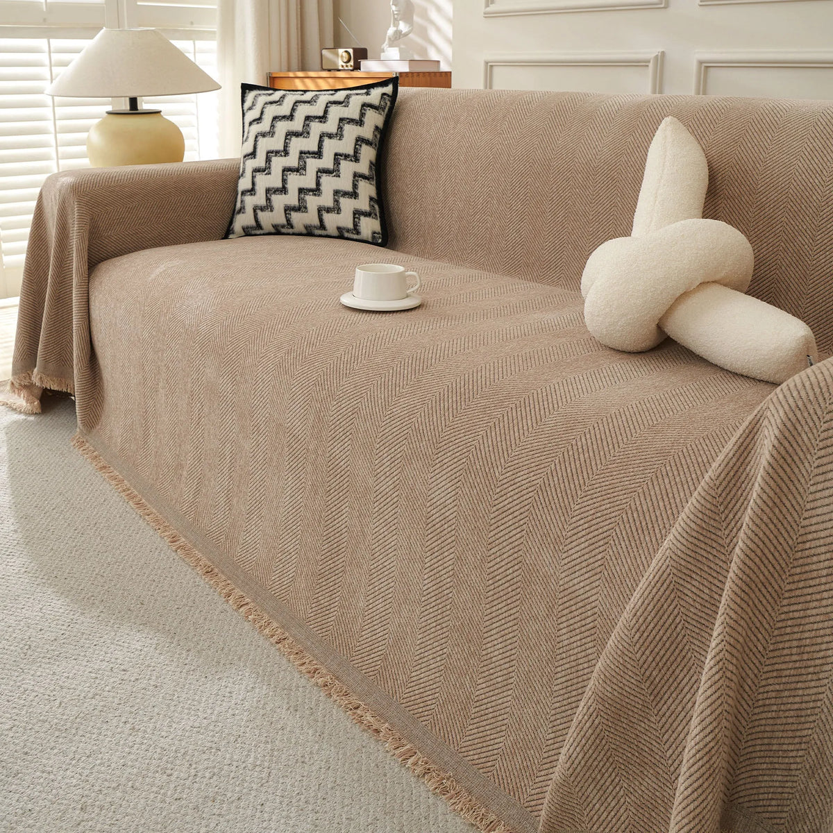 Minimalist Herringbone Woven Sofa Throw