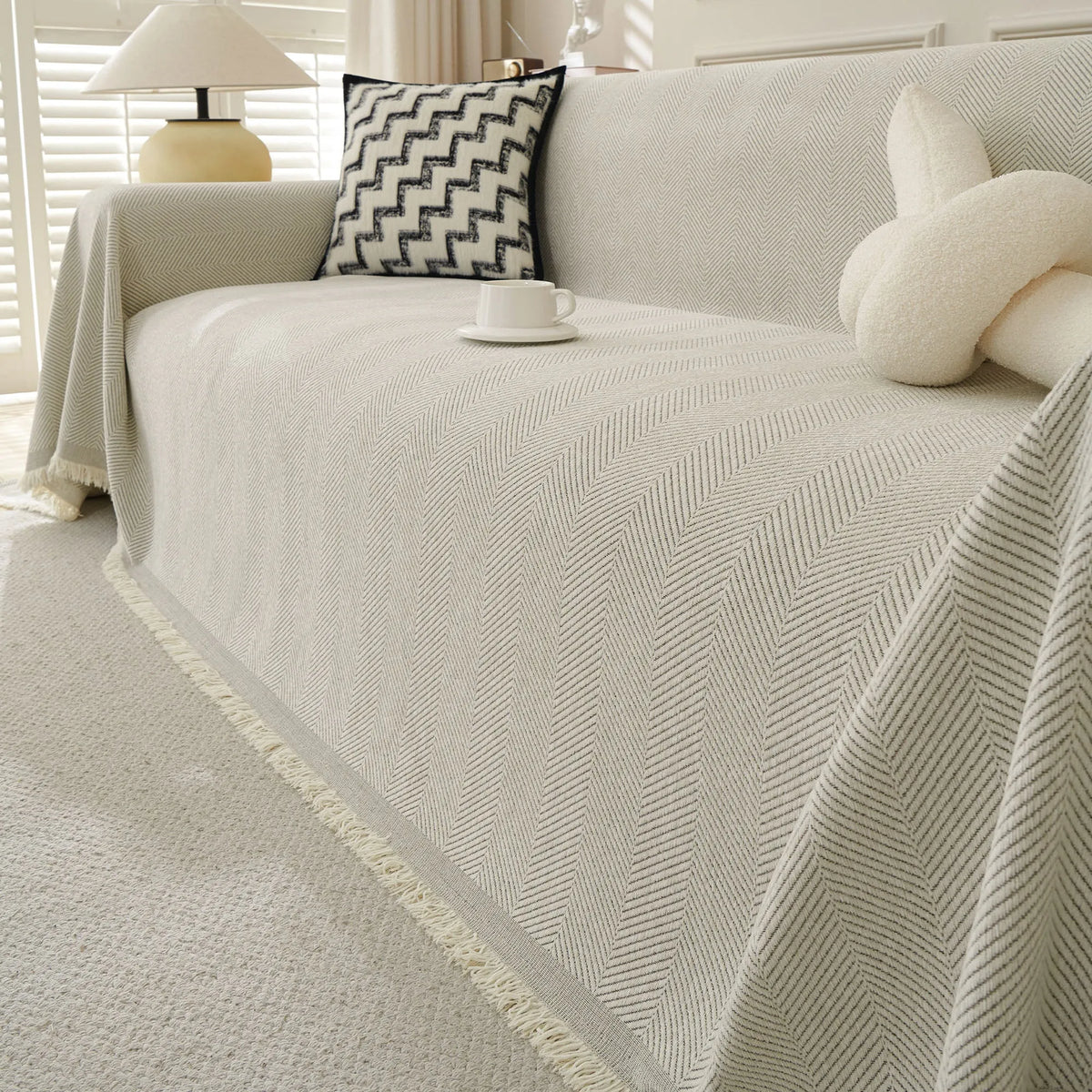 Minimalist Herringbone Woven Sofa Throw