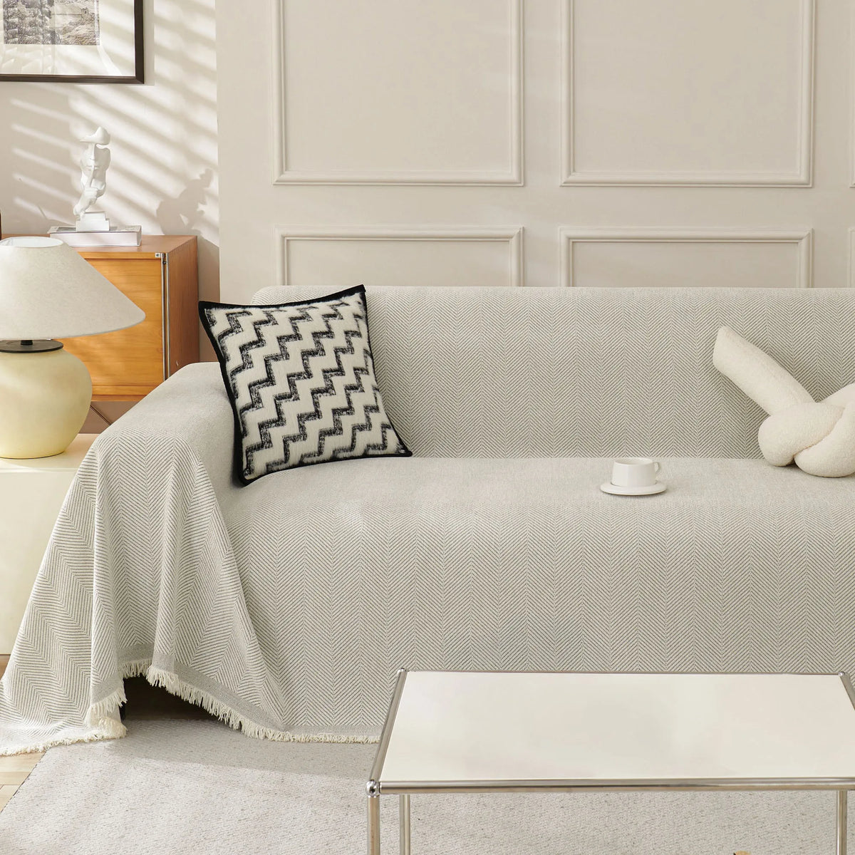 Minimalist Herringbone Woven Sofa Throw