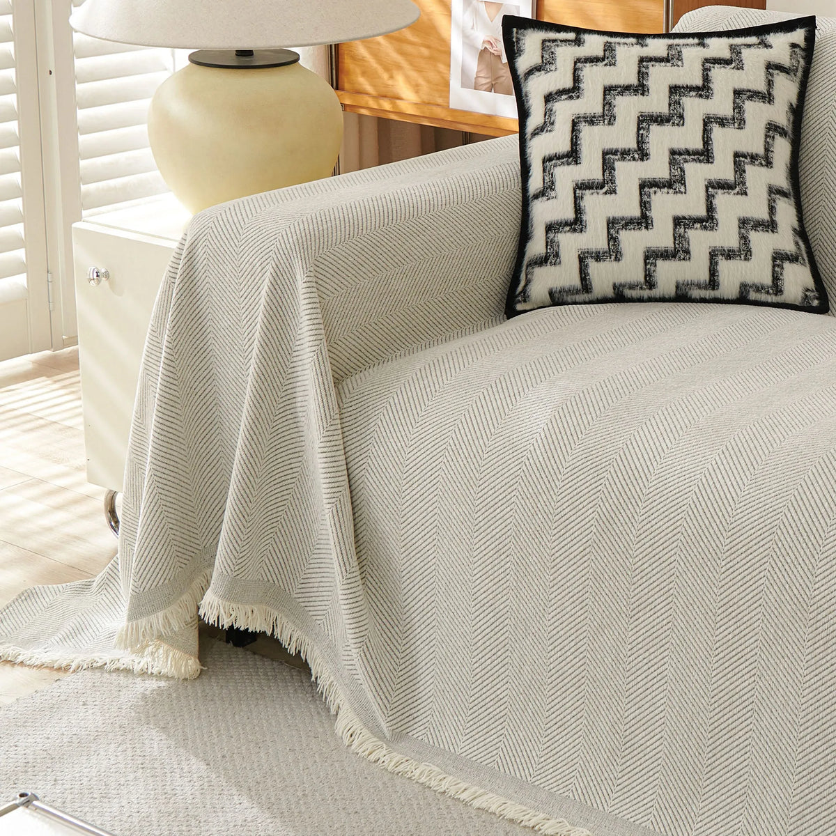 Minimalist Herringbone Woven Sofa Throw