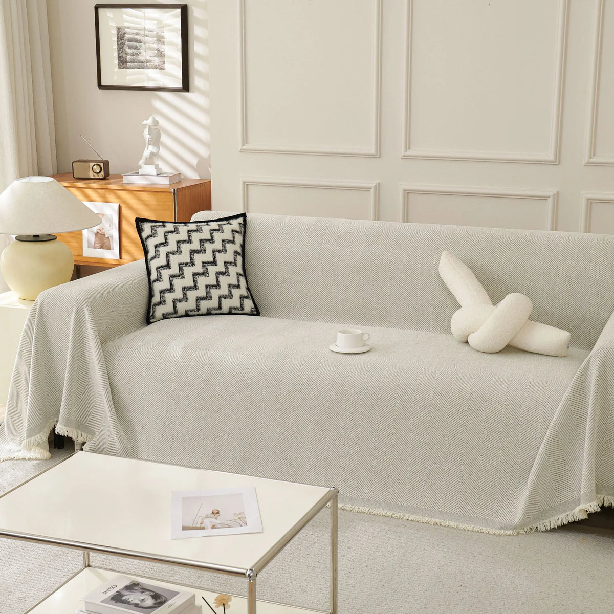 Minimalist Herringbone Woven Sofa Throw