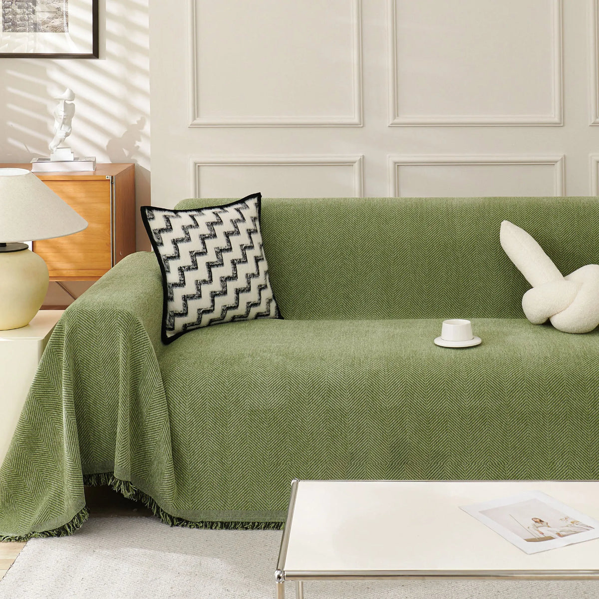 Minimalist Herringbone Woven Sofa Throw