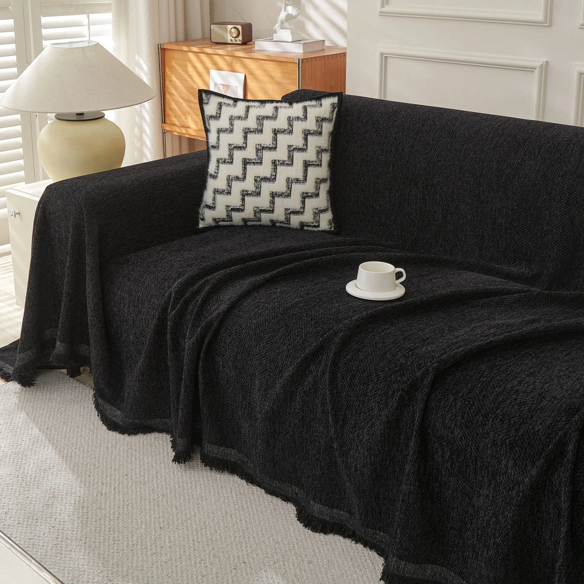 Minimalist Herringbone Woven Sofa Throw