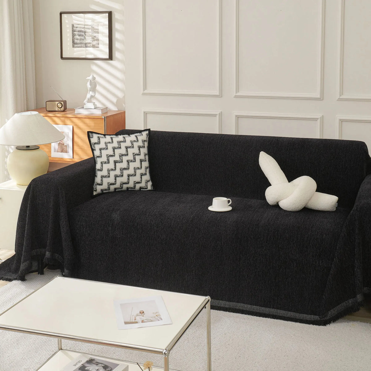 Minimalist Herringbone Woven Sofa Throw