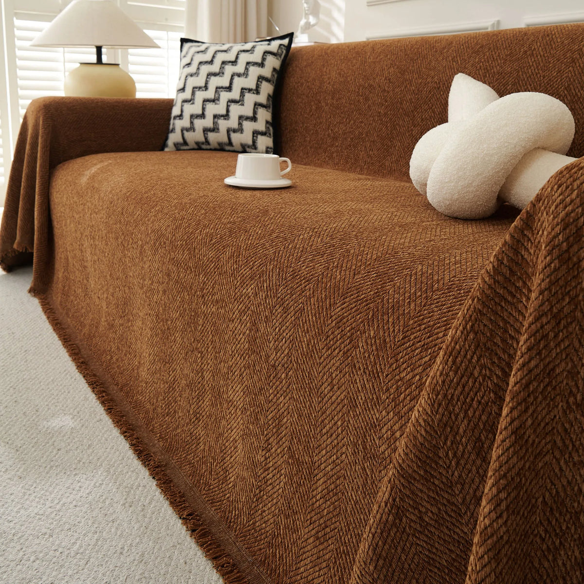 Minimalist Herringbone Woven Sofa Throw