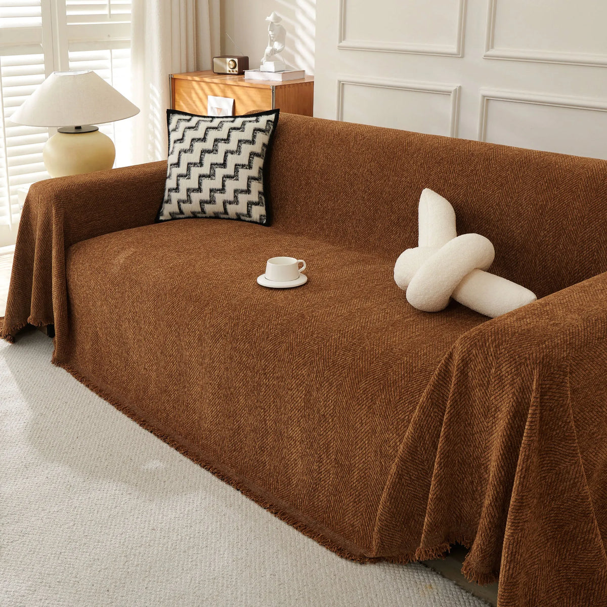 Minimalist Herringbone Woven Sofa Throw