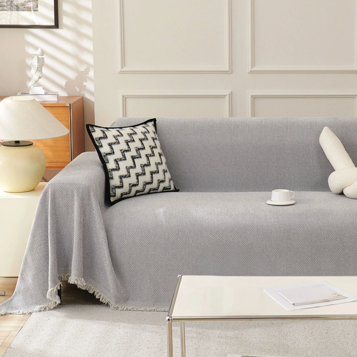 Minimalist Herringbone Woven Sofa Throw