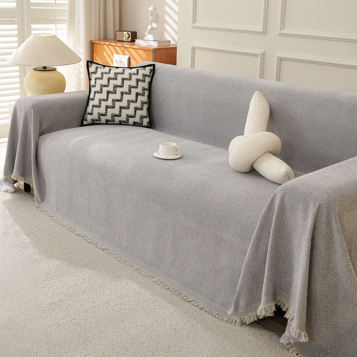 Minimalist Herringbone Woven Sofa Throw