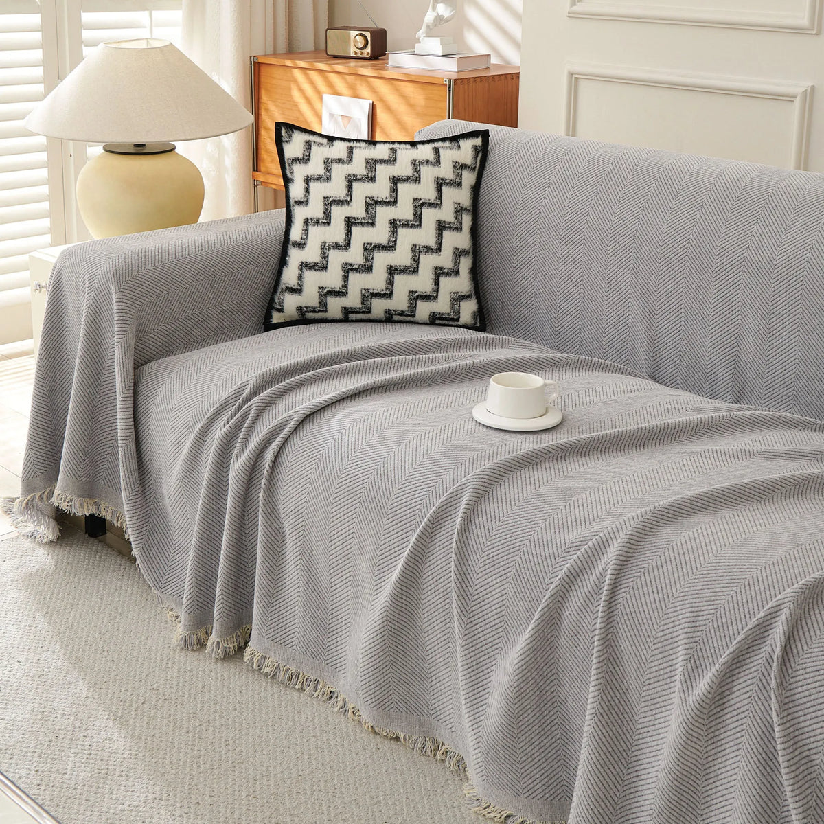 Minimalist Herringbone Woven Sofa Throw