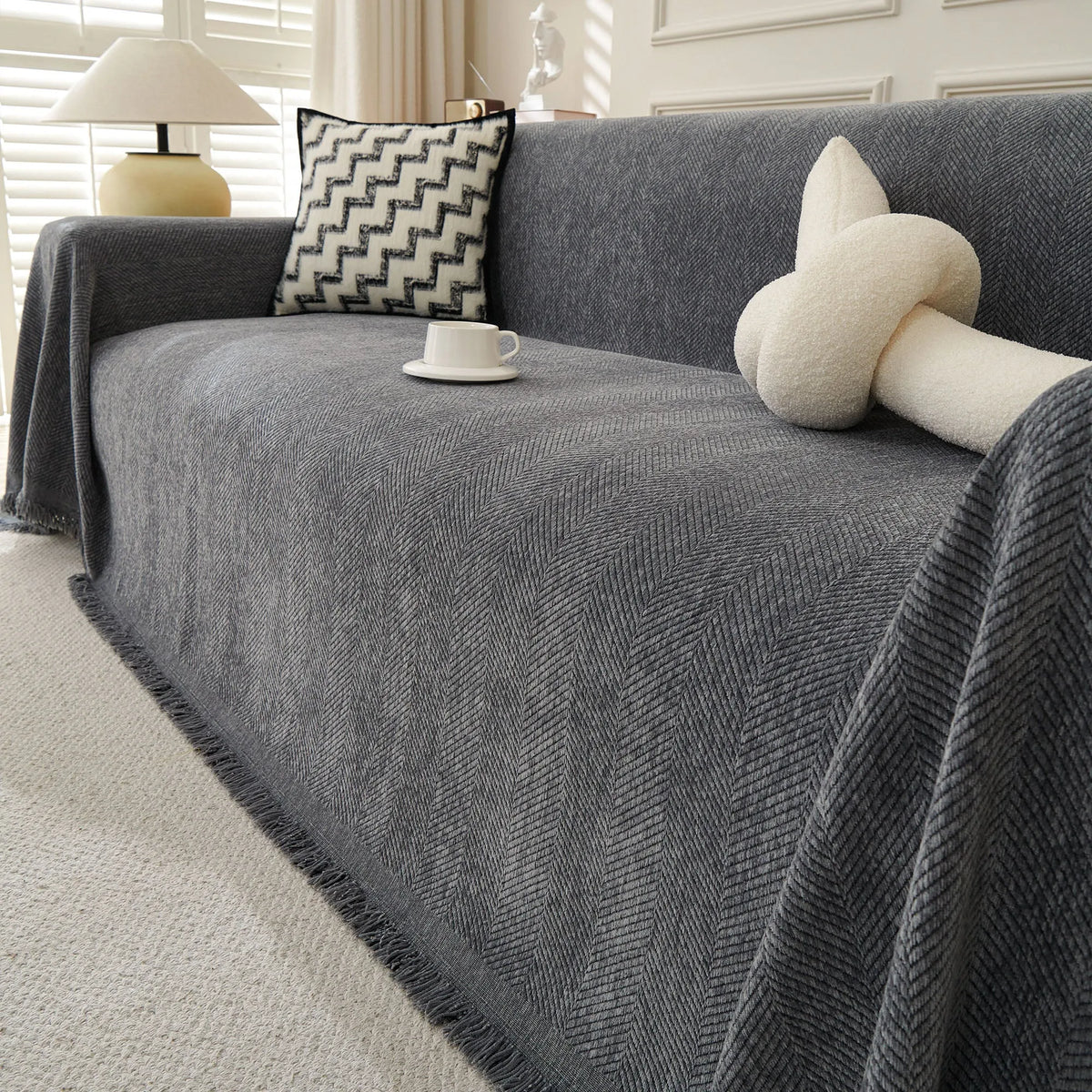 Minimalist Herringbone Woven Sofa Throw