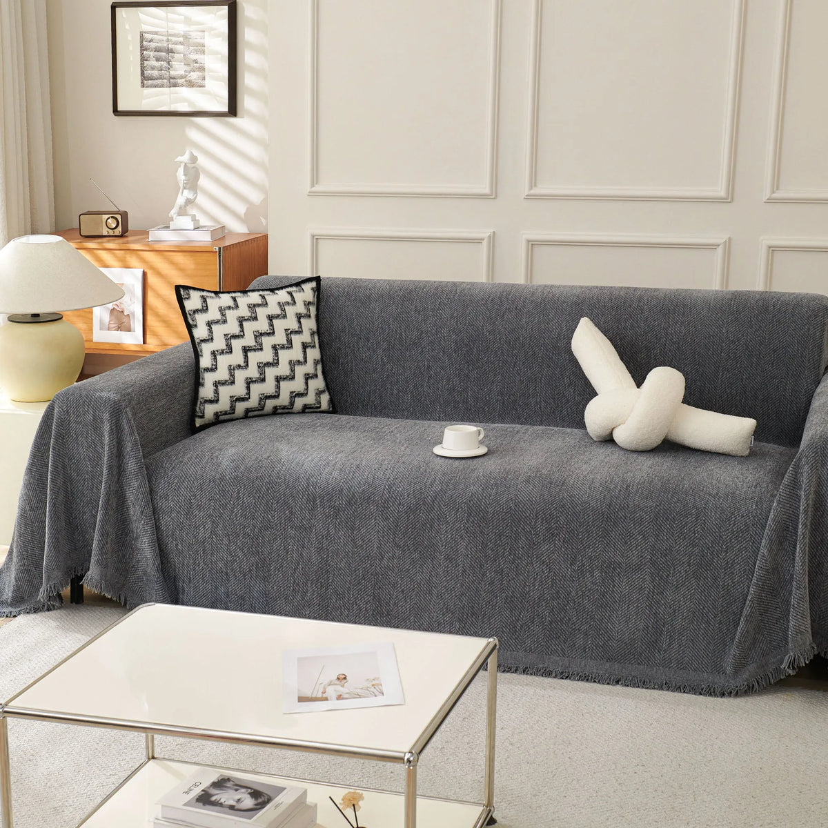 Minimalist Herringbone Woven Sofa Throw