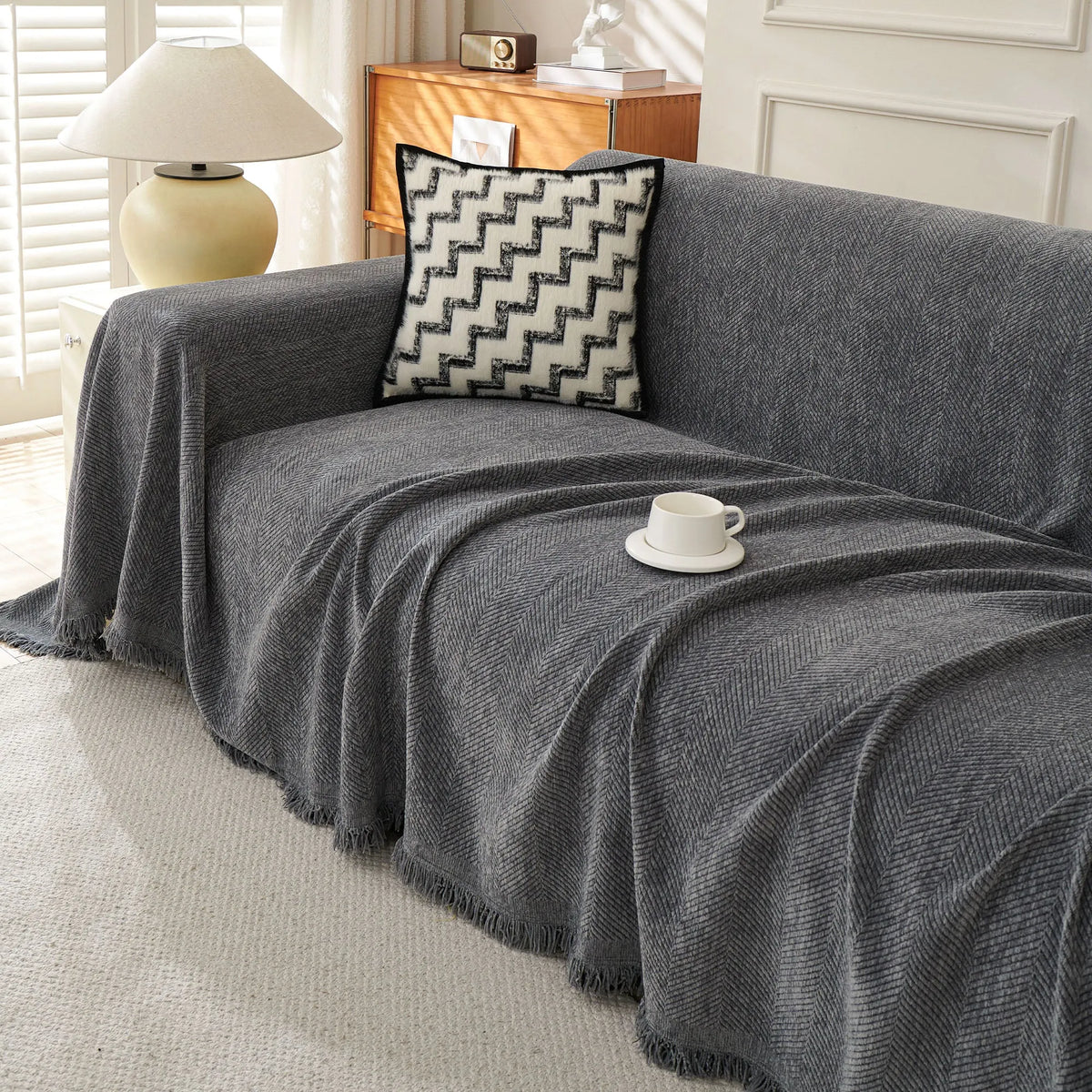 Minimalist Herringbone Woven Sofa Throw