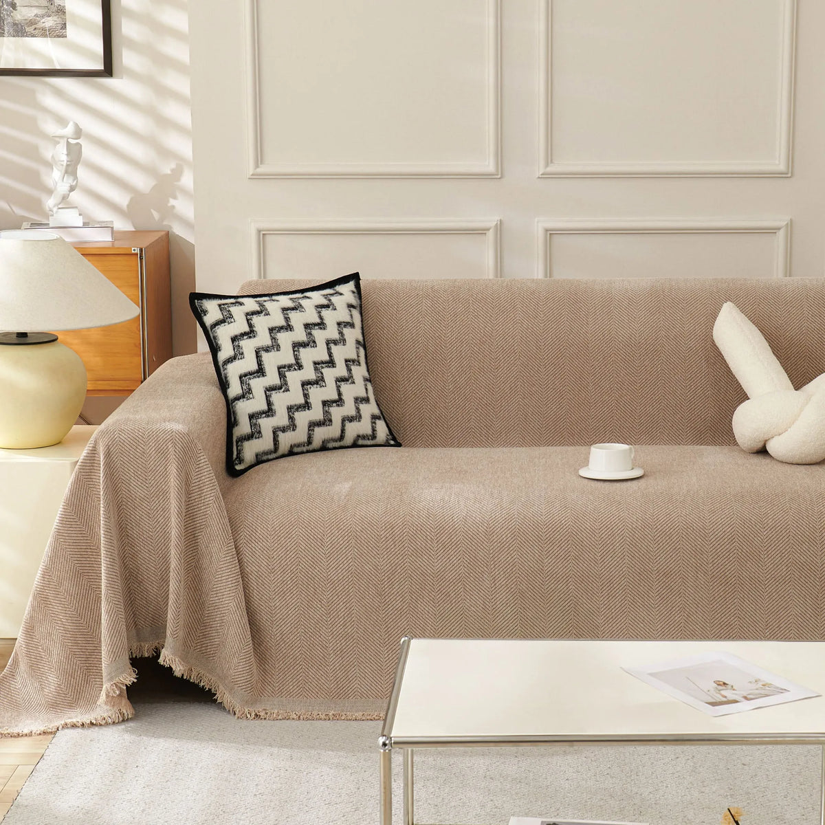 Minimalist Herringbone Woven Sofa Throw