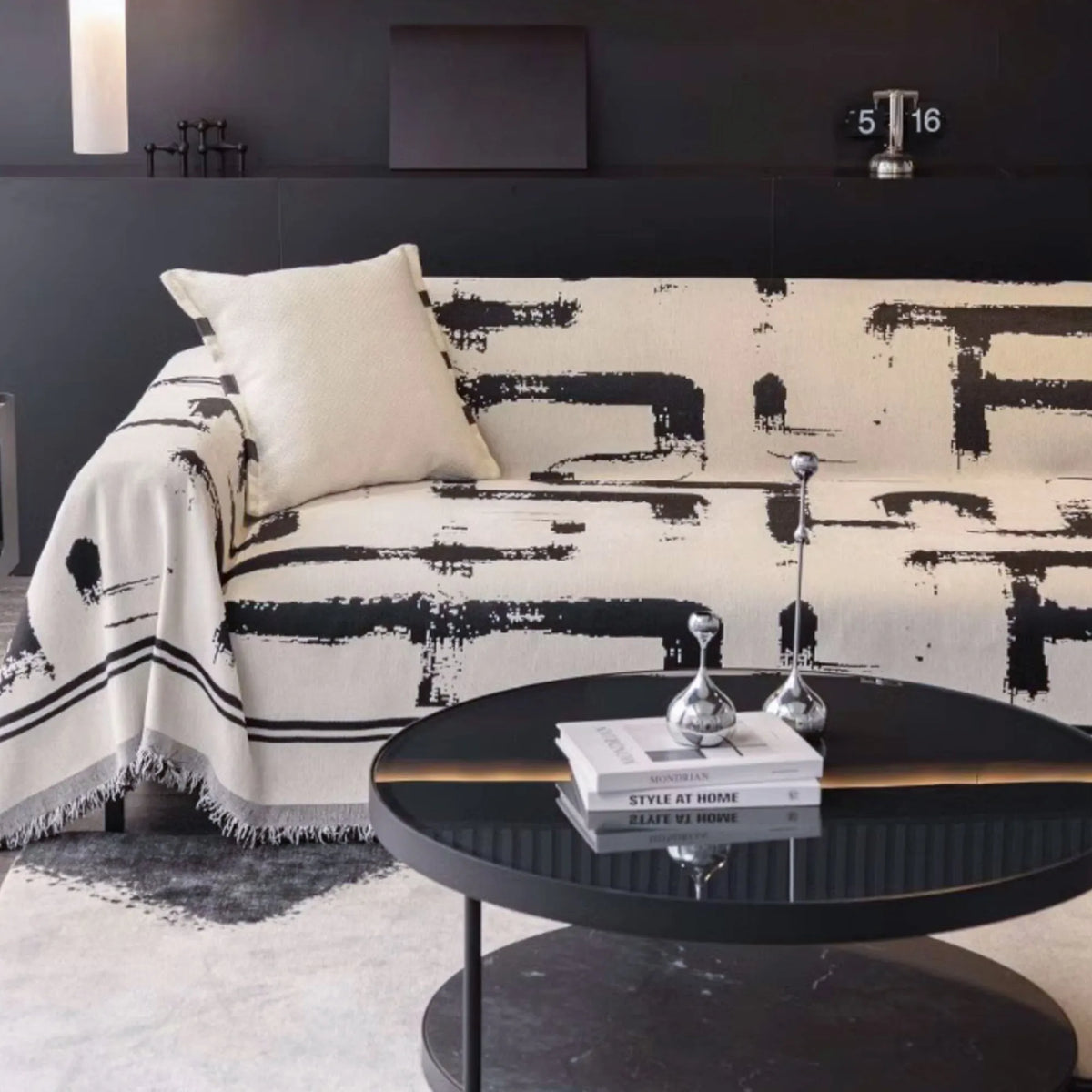 Monochrome Ink Stroke Sofa Cover