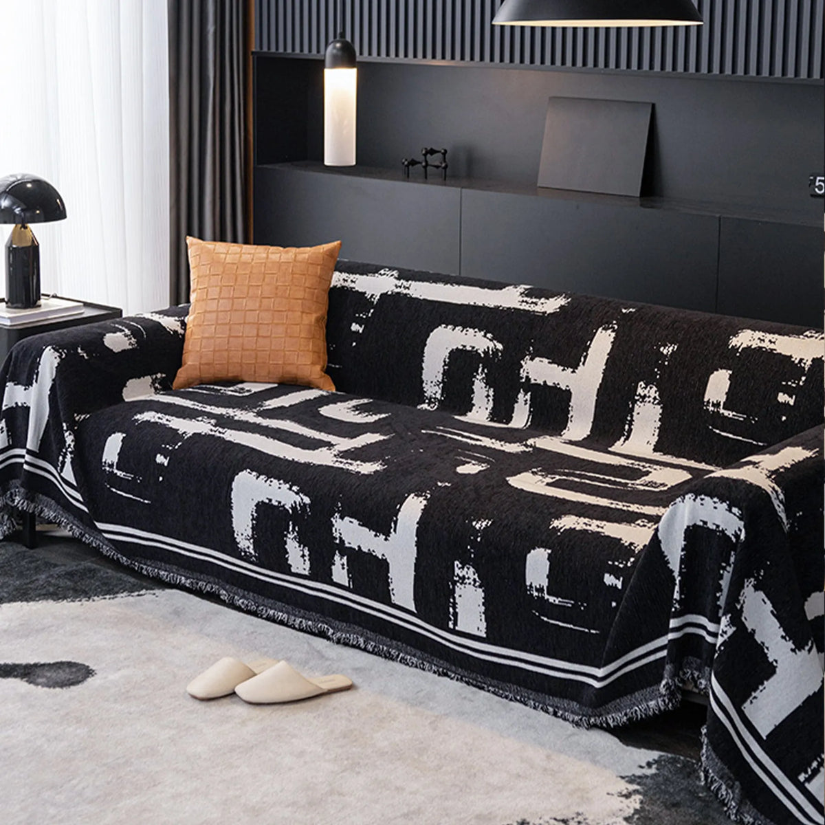 Monochrome Ink Stroke Sofa Cover