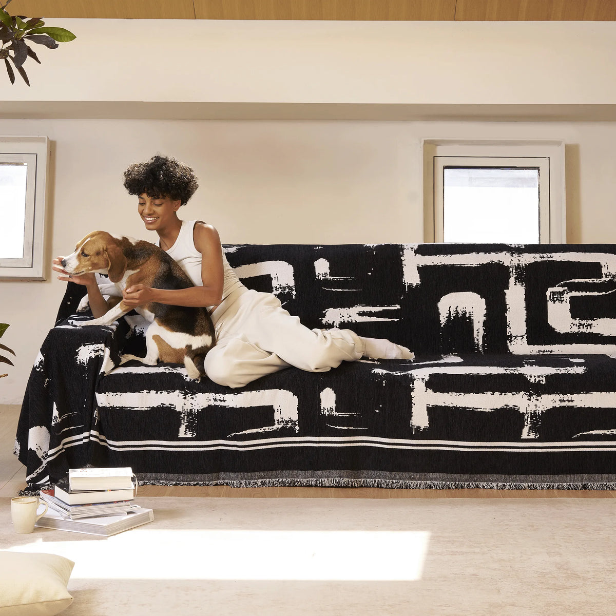 Monochrome Ink Stroke Sofa Cover