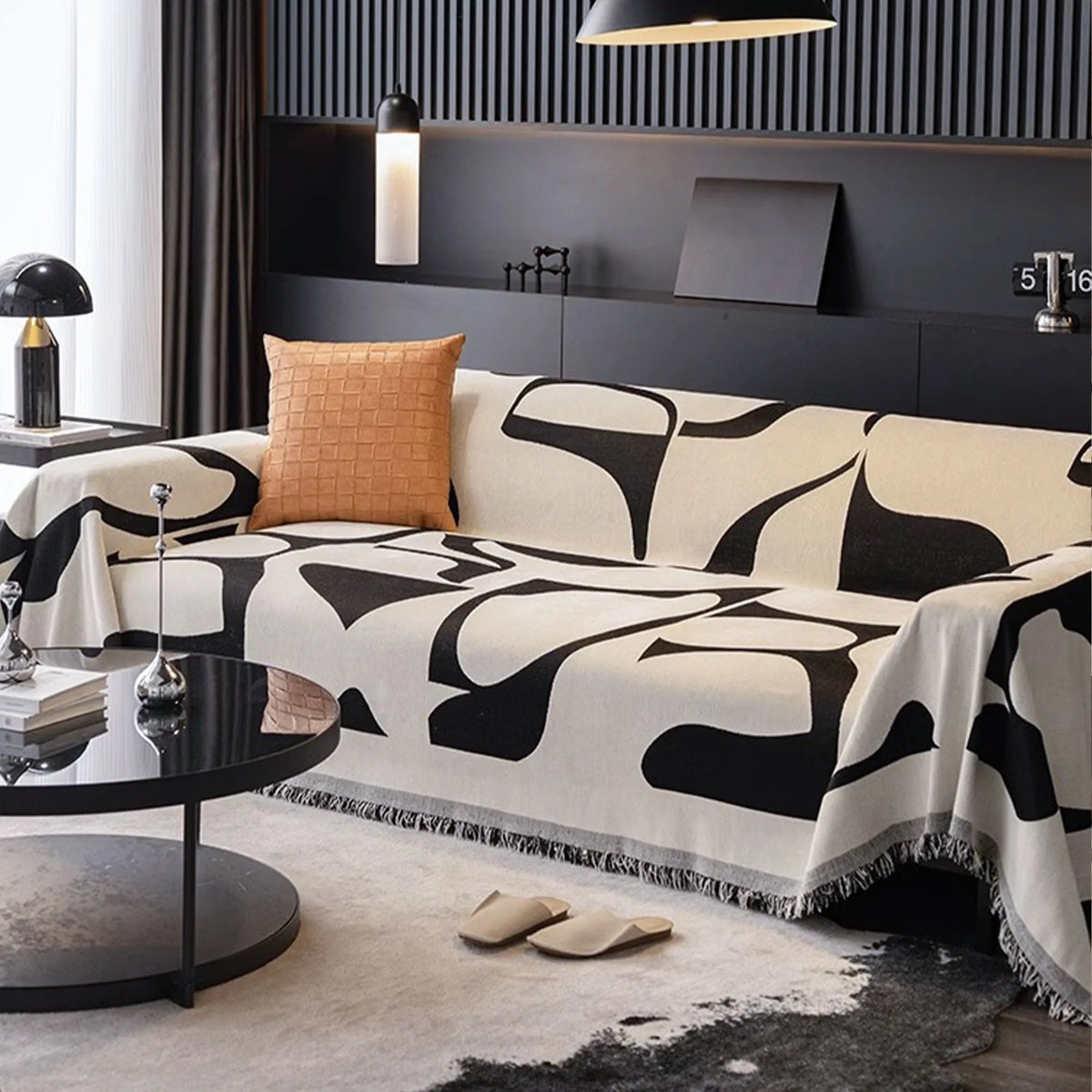 Monochrome Ink Stroke Sofa Cover