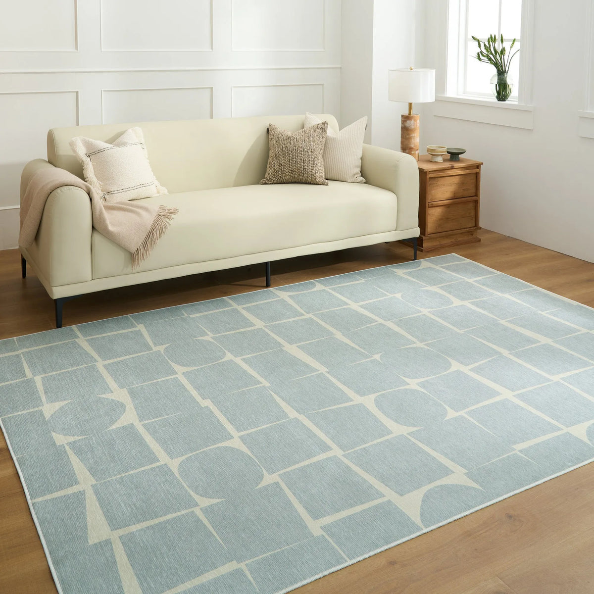 Neutral Mosaic Washable Rug