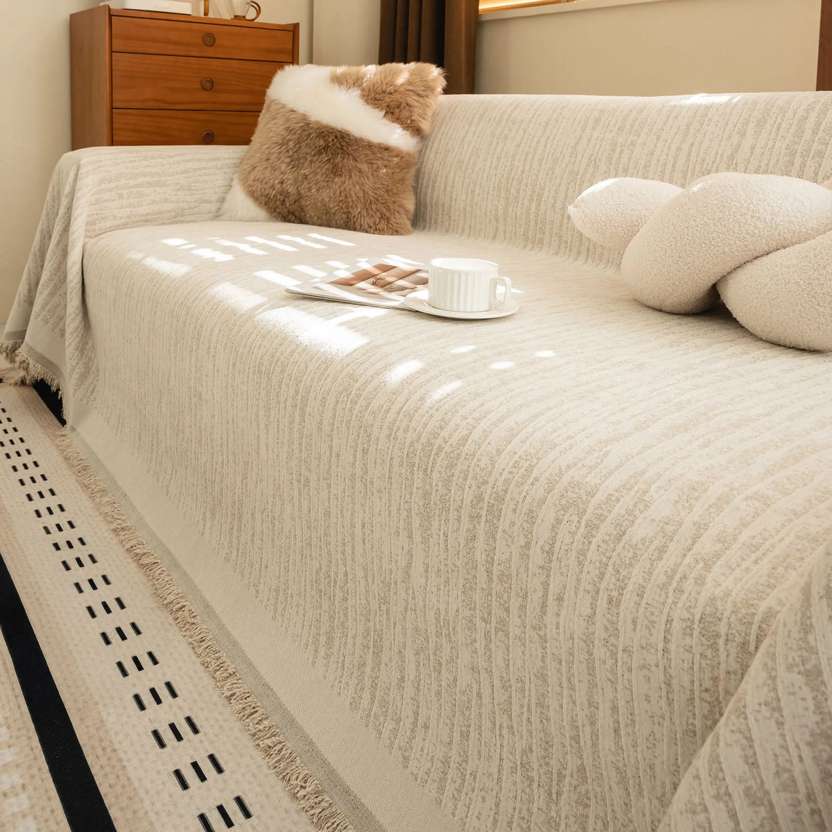Neutral Woven Minimalist Sofa Throw