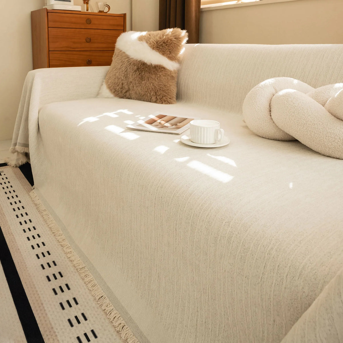 Neutral Woven Minimalist Sofa Throw