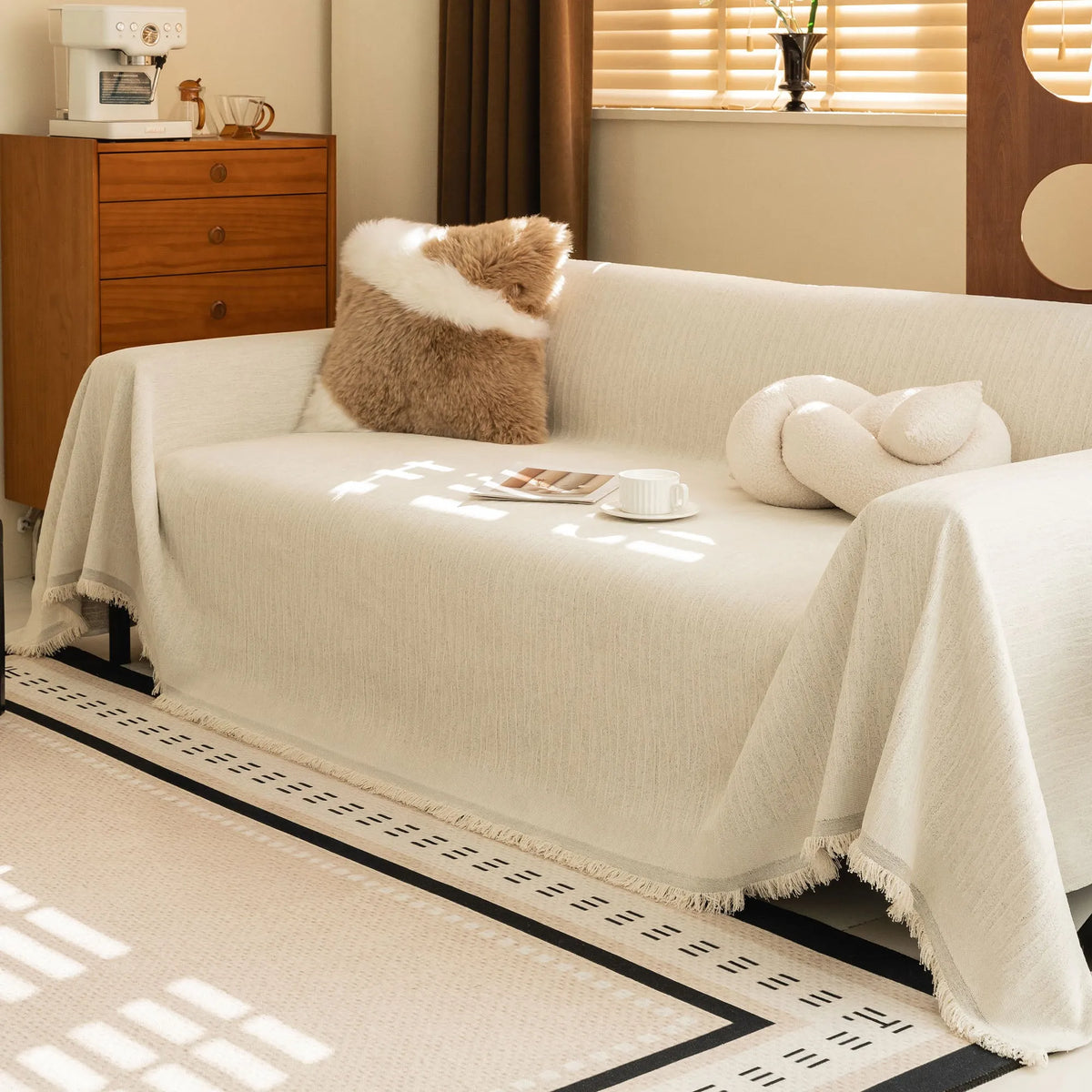 Neutral Woven Minimalist Sofa Throw