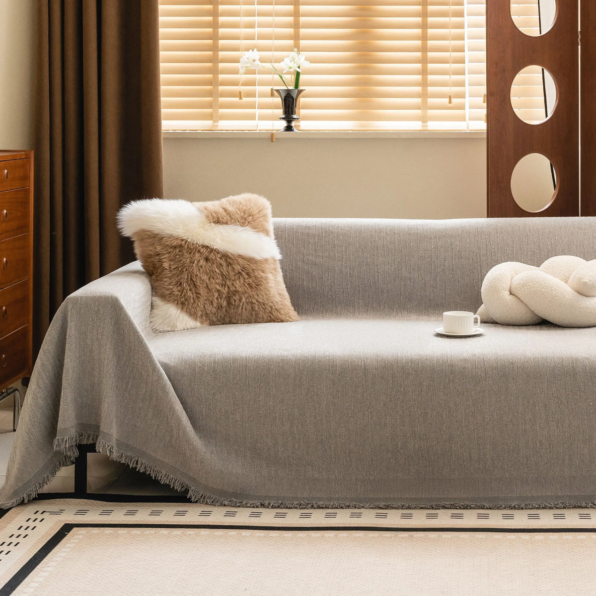 Neutral Woven Minimalist Sofa Throw
