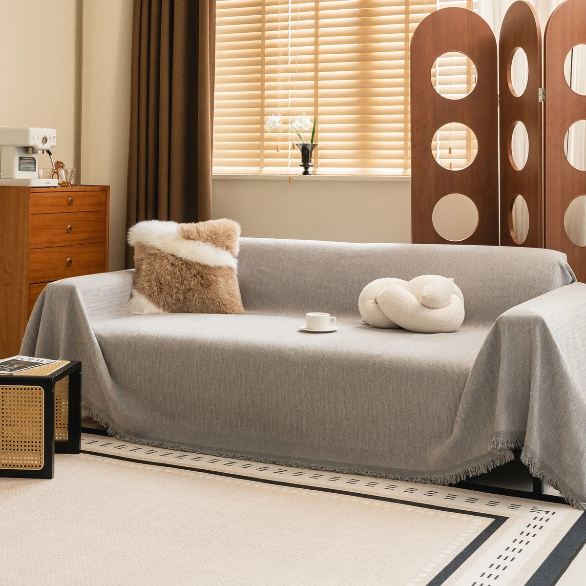 Neutral Woven Minimalist Sofa Throw