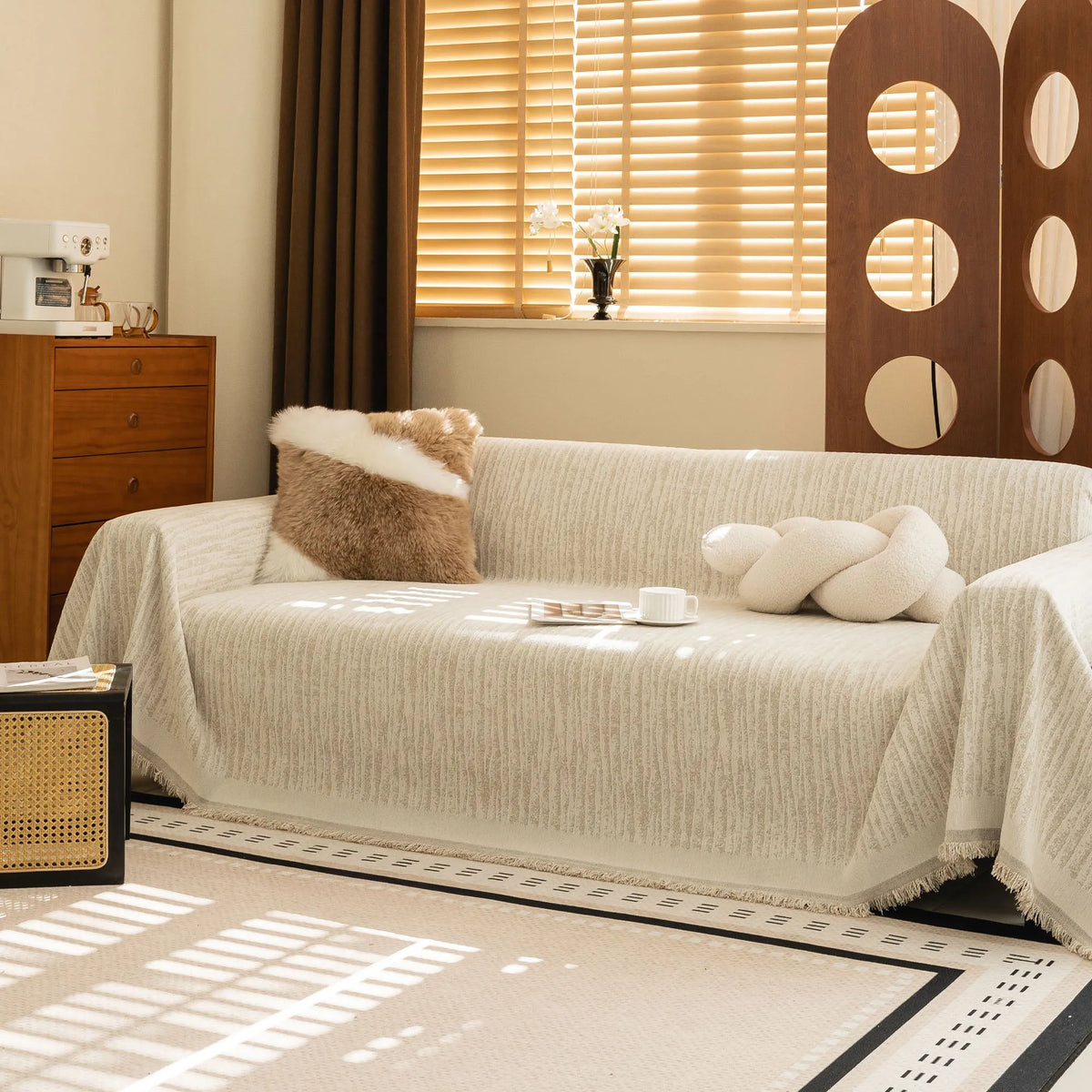 Neutral Woven Minimalist Sofa Throw