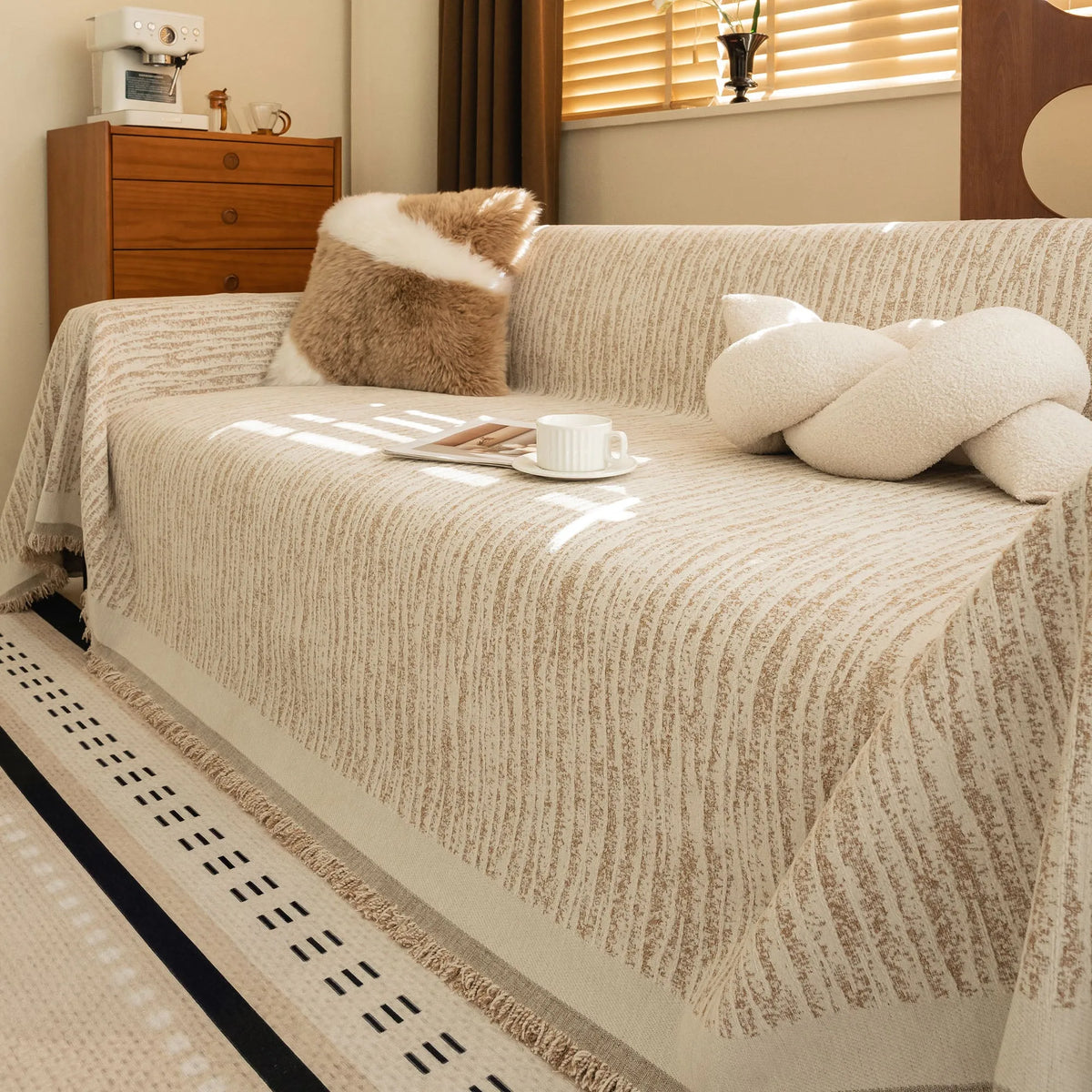 Neutral Woven Minimalist Sofa Throw